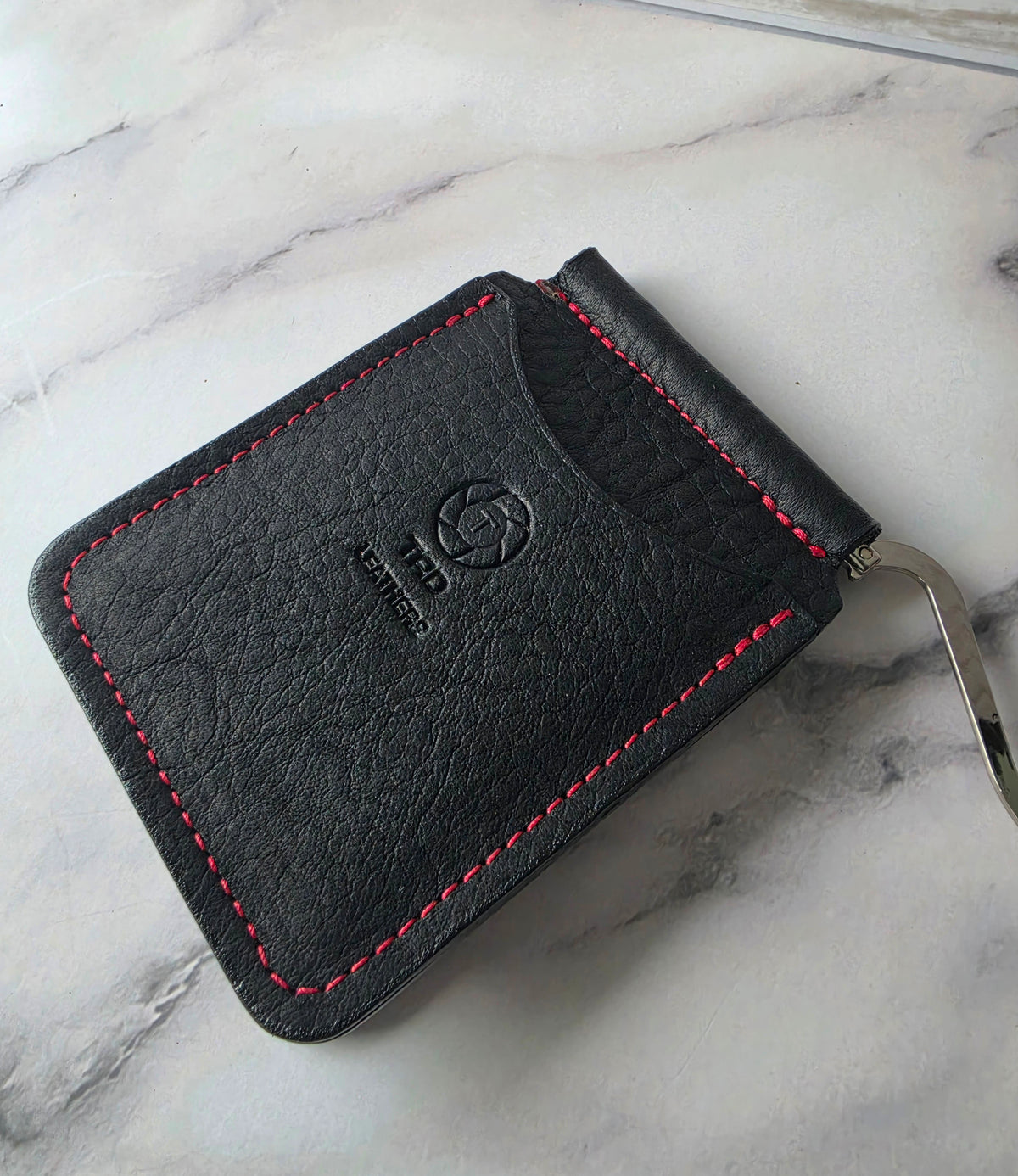 Black & Red Leather Money Clip Wallet