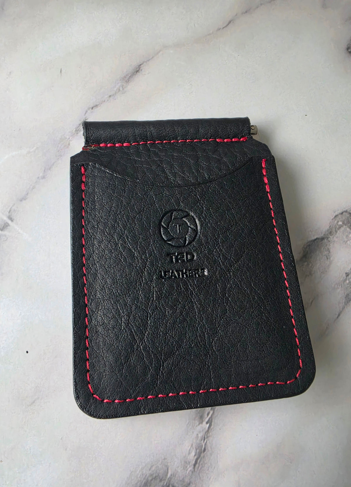 Black & Red Leather Money Clip Wallet