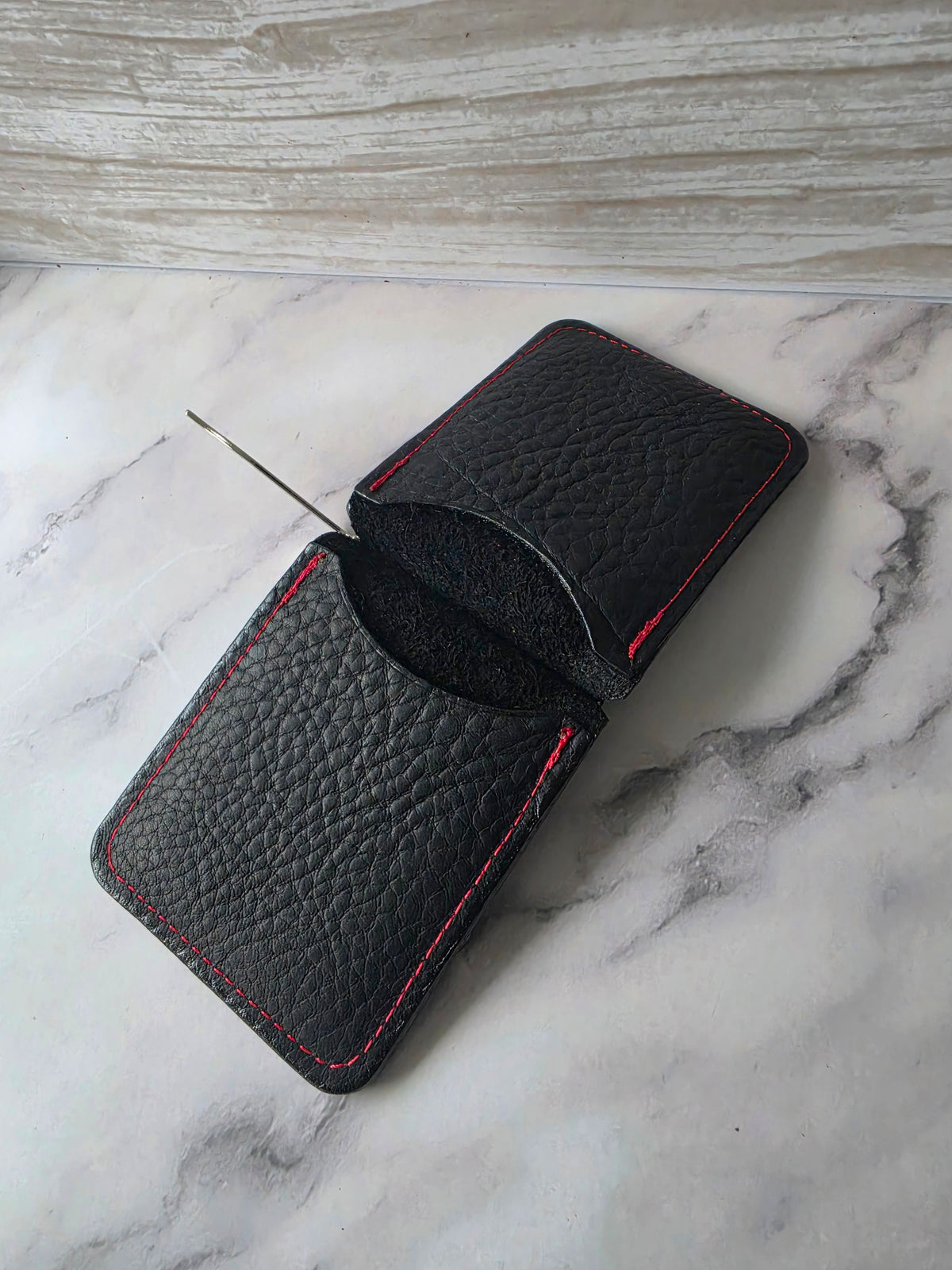 Black & Red Leather Money Clip Wallet