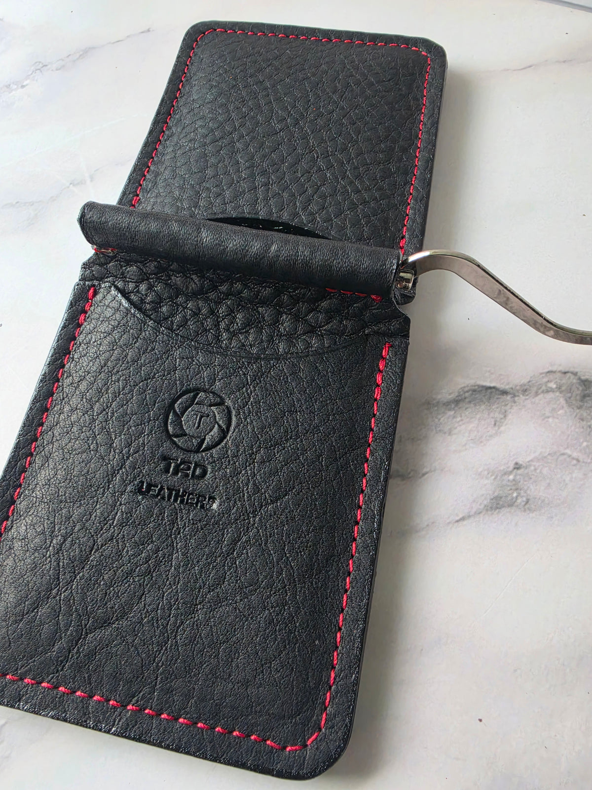 Black & Red Leather Money Clip Wallet