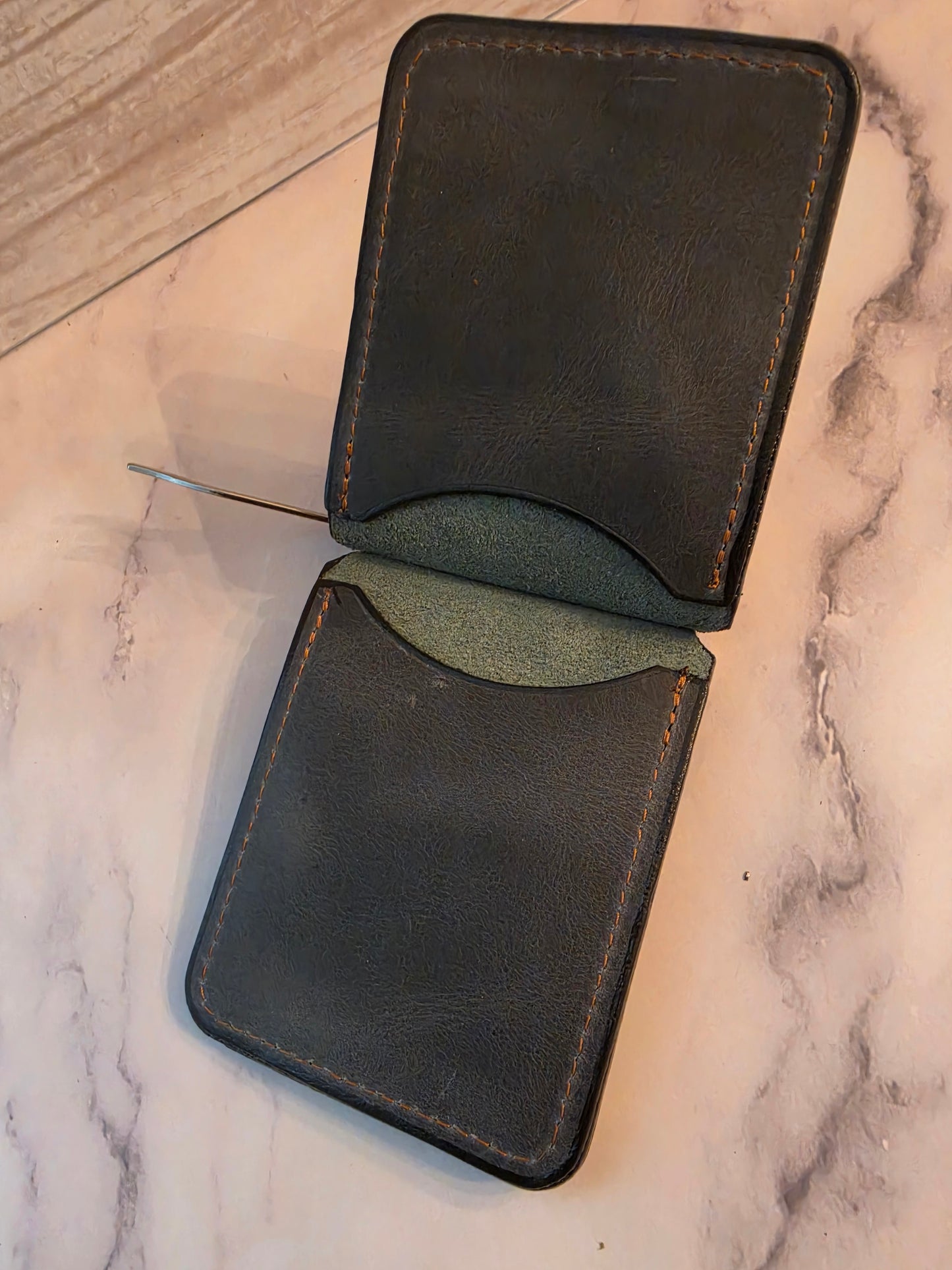 Moss Charcoal Leather Money Clip Wallet