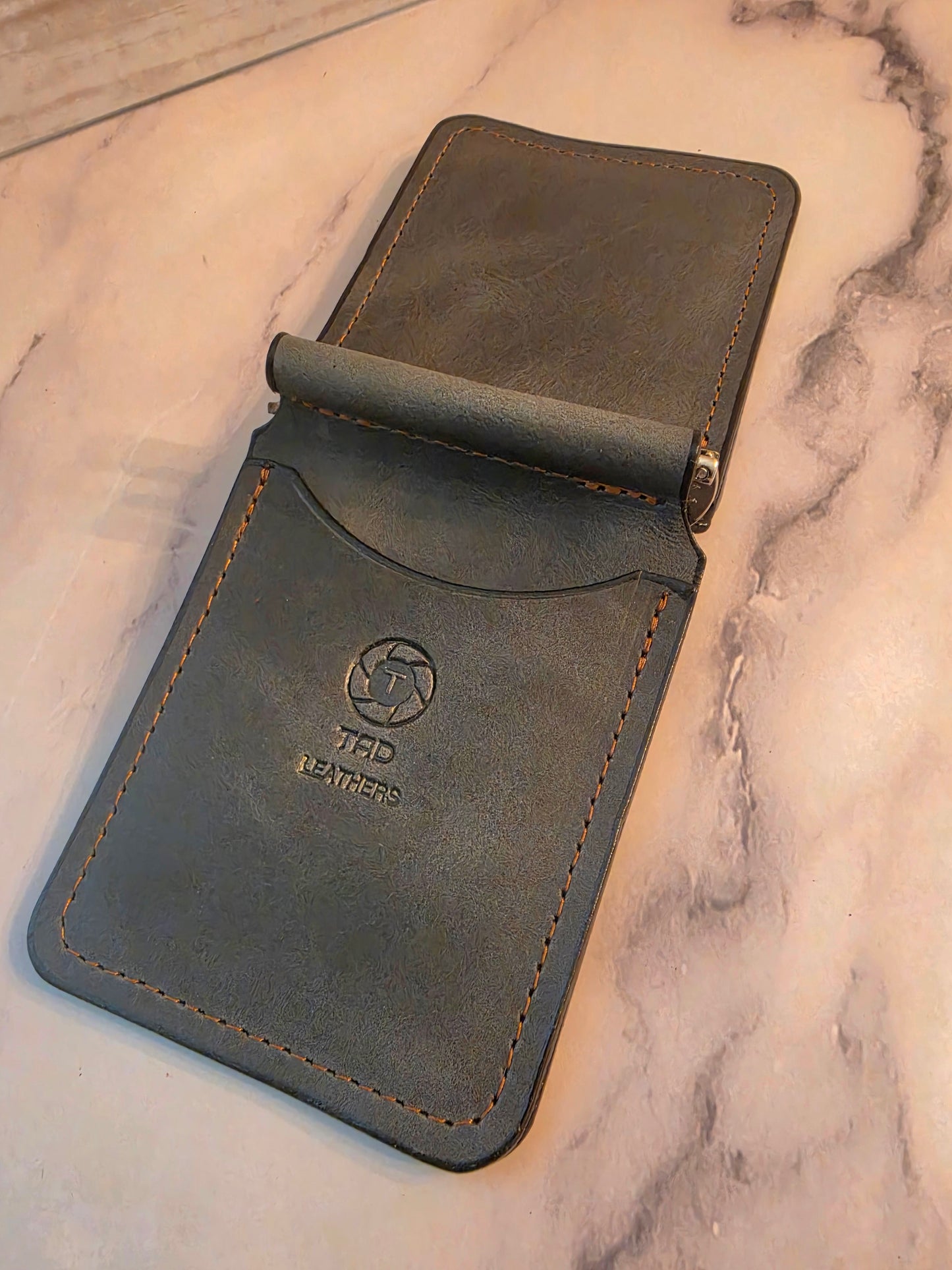 Moss Charcoal Leather Money Clip Wallet