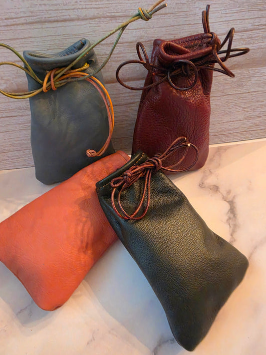 Handmade Full Grain Leather Drawstring Pouch
