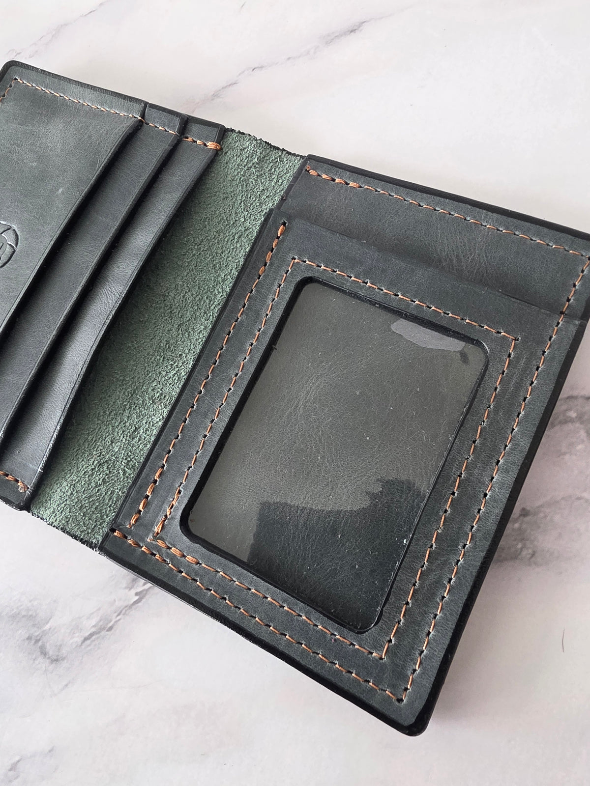 Green Charcoal Full-Grain Leather ID Wallet