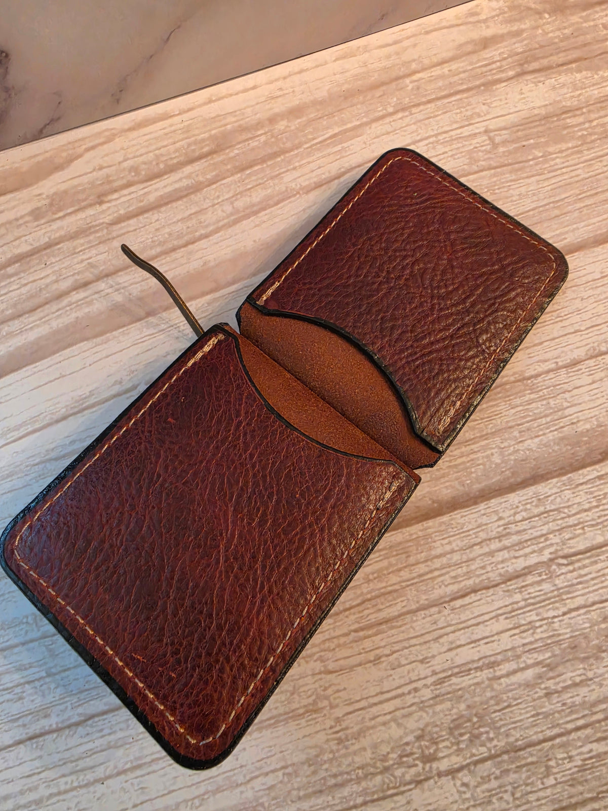 Cognac Brown Embossed Leather Money Clip Wallet