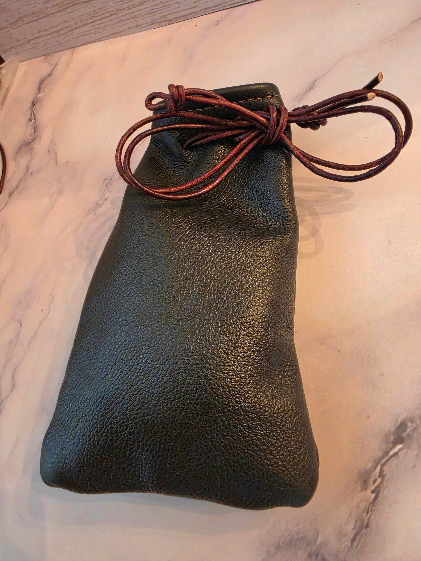 Handmade Full Grain Leather Drawstring Pouch