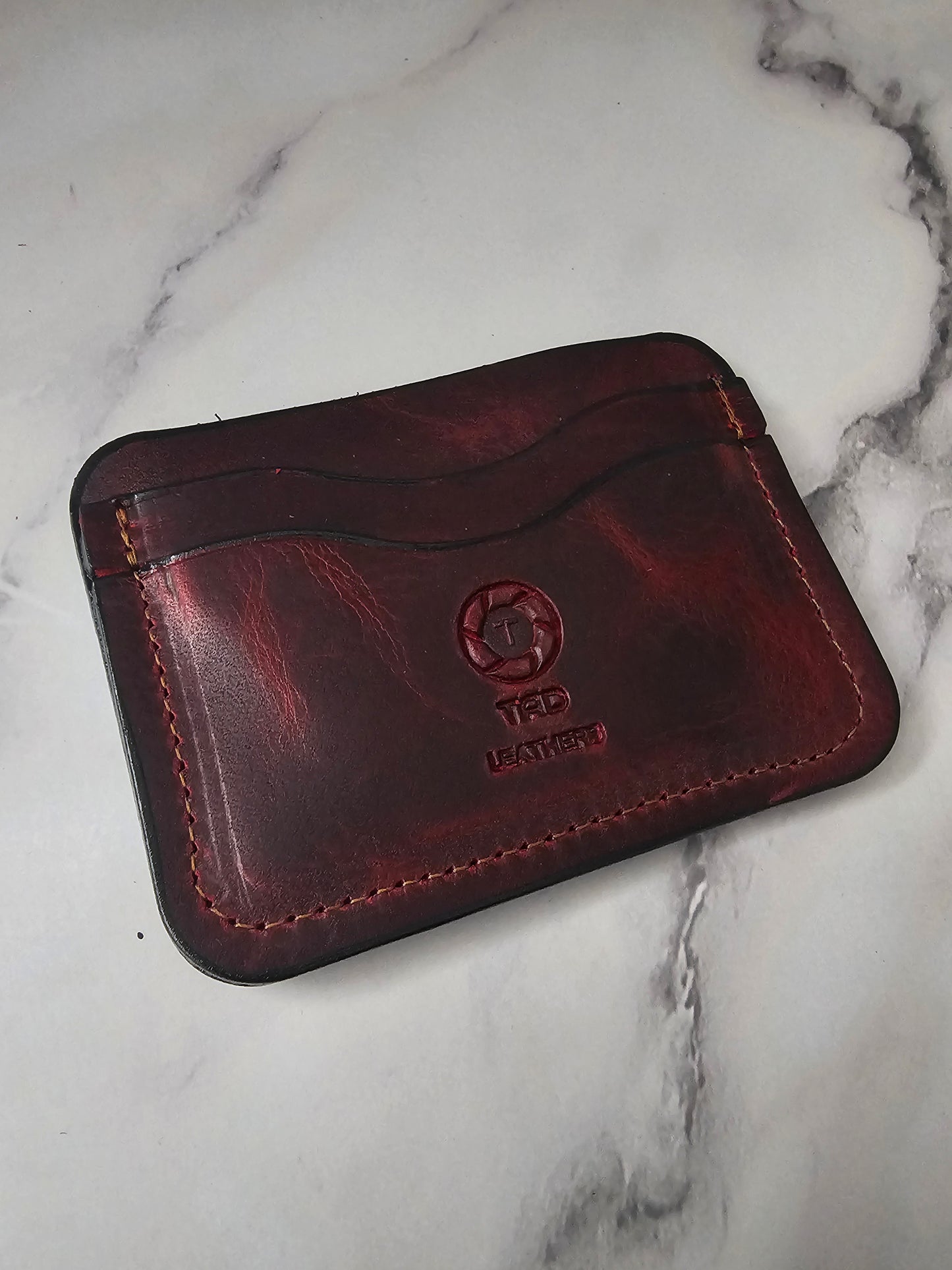 Full-Grain Leather Card Holder- Volcano Red
