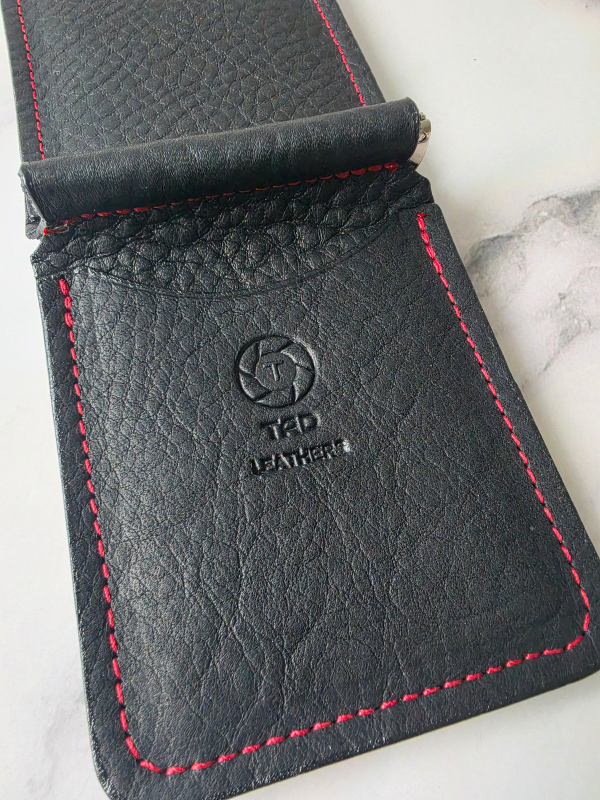 Black & Red Leather Money Clip Wallet