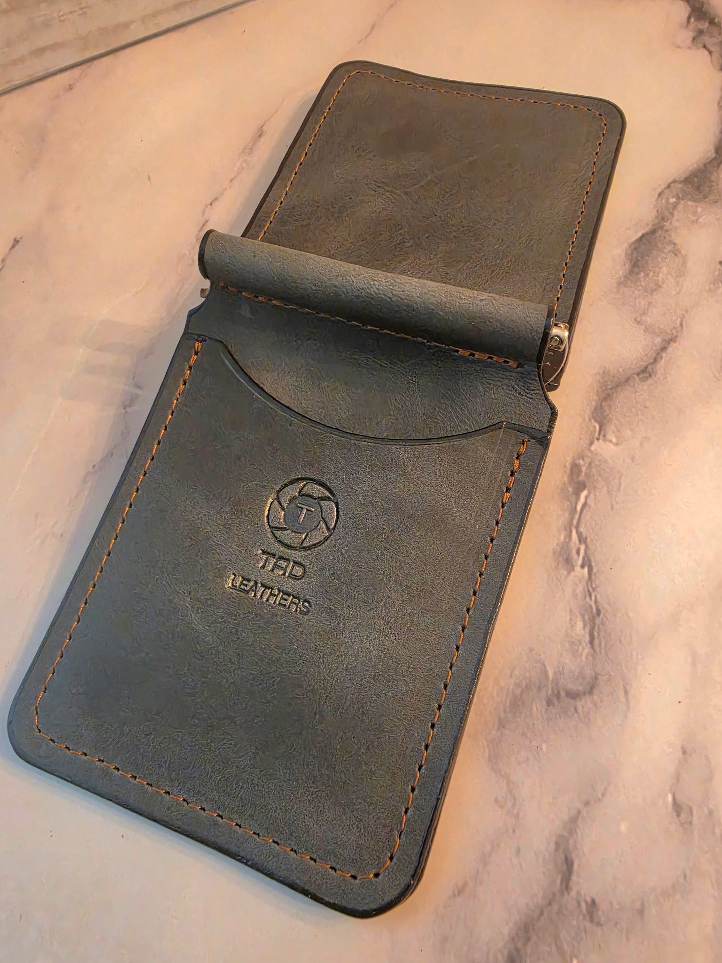 Moss Charcoal Leather Money Clip Wallet