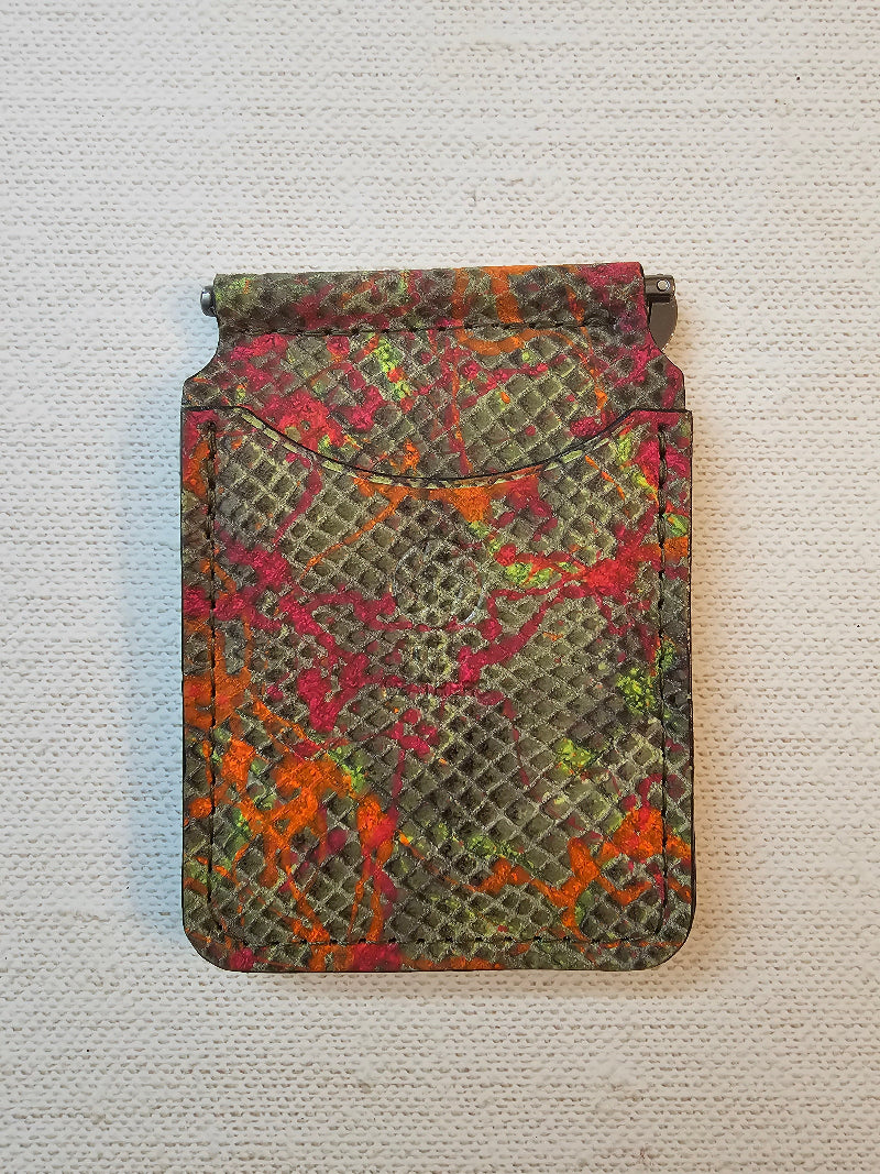 Handcrafted green python textured leather money clip premium design by Tad Leathers