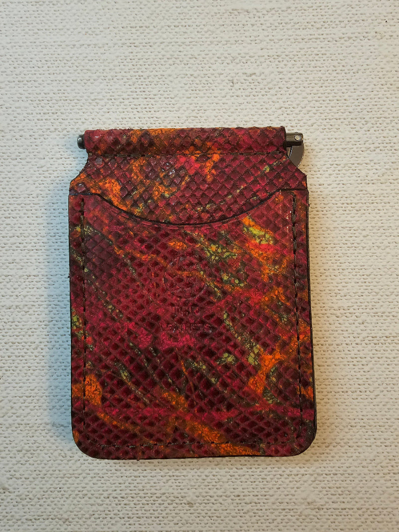 Handcrafted red python textured leather money clip premium design by Tad Leathers