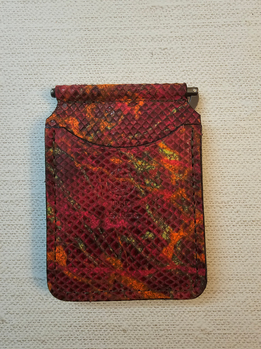 Handcrafted red python textured leather money clip premium design by Tad Leathers