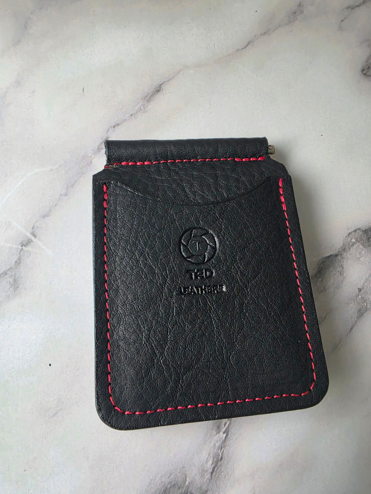 Black & Red Leather Money Clip Wallet