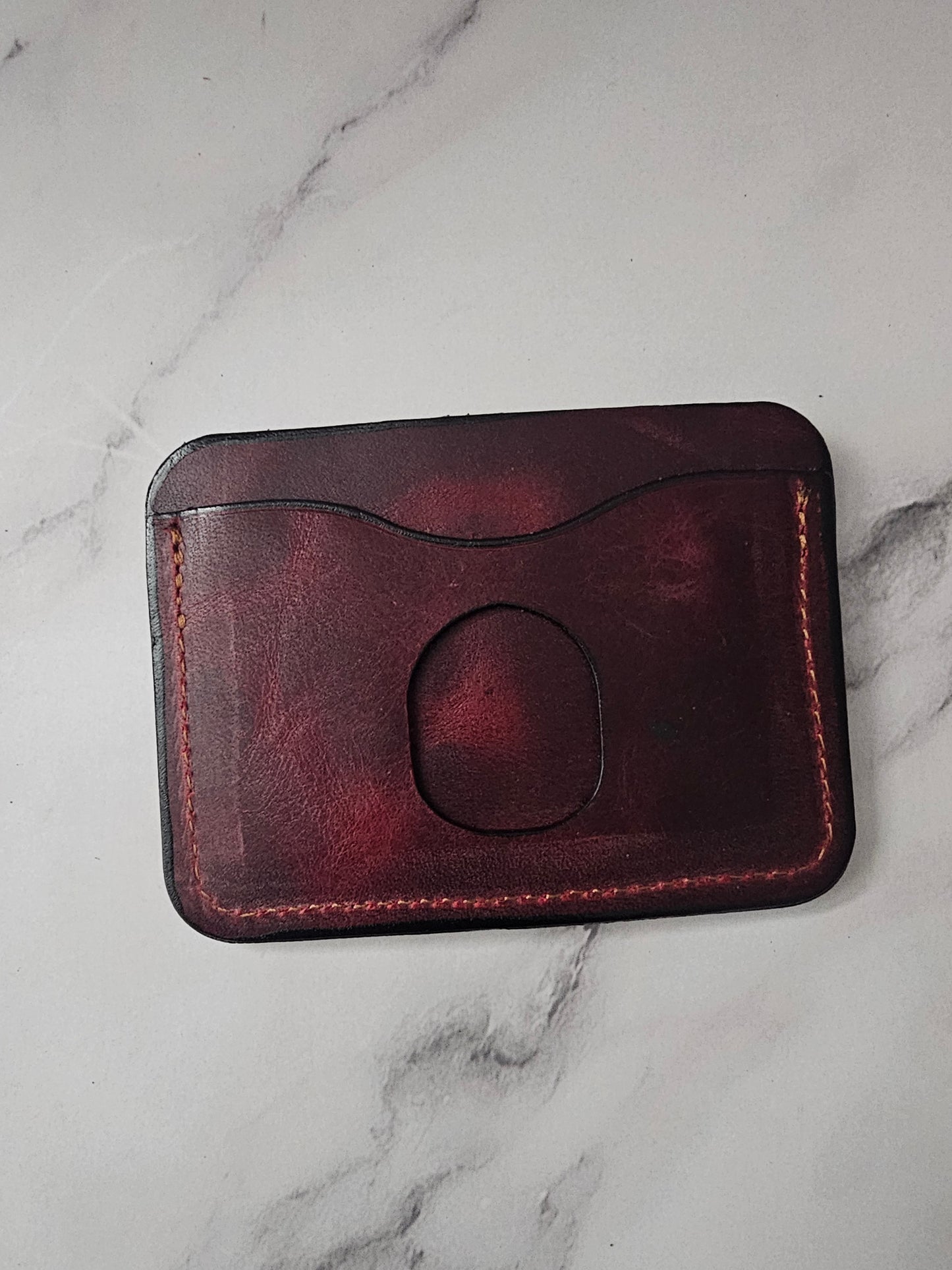 Full-Grain Leather Card Holder- Volcano Red