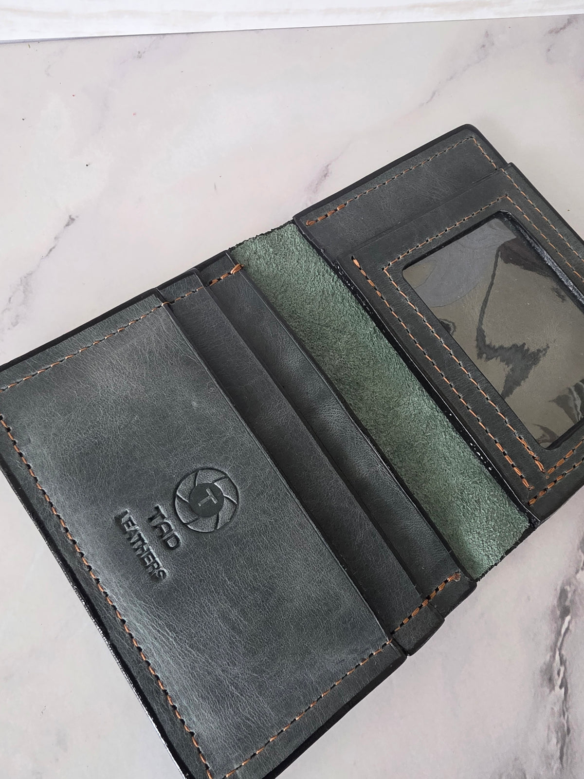 Green Charcoal Full-Grain Leather ID Wallet