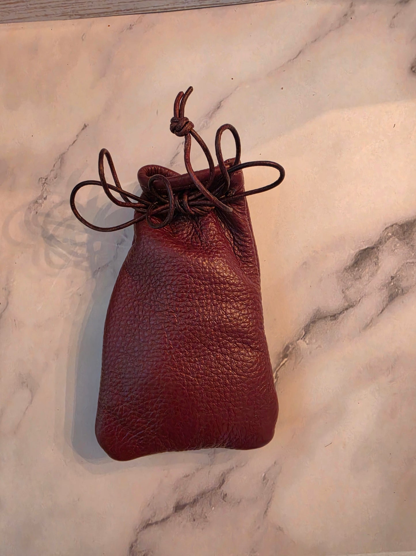 Handmade Full Grain Leather Drawstring Pouch