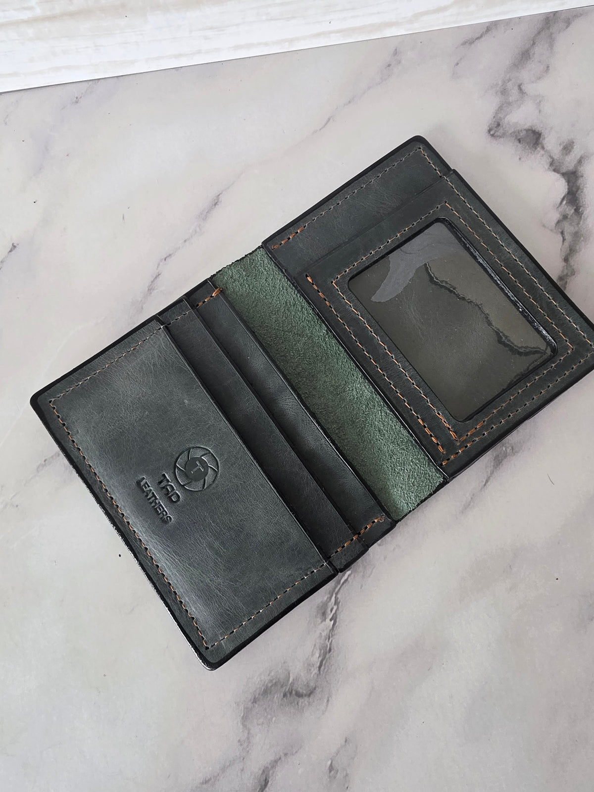 Green Charcoal Full-Grain Leather ID Wallet