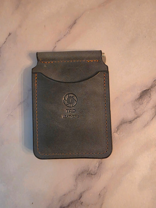 Moss Charcoal Leather Money Clip Wallet