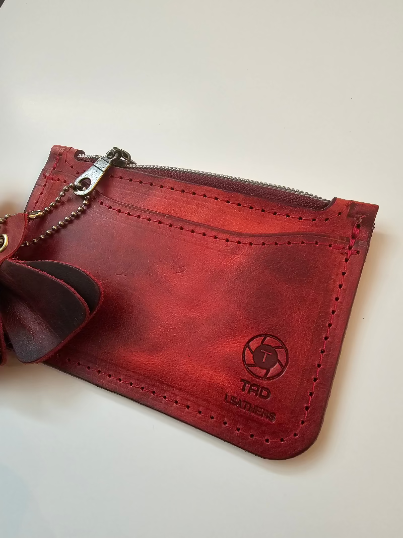 Red Zippered Pouch - Organize in Style! - Tad Leathers