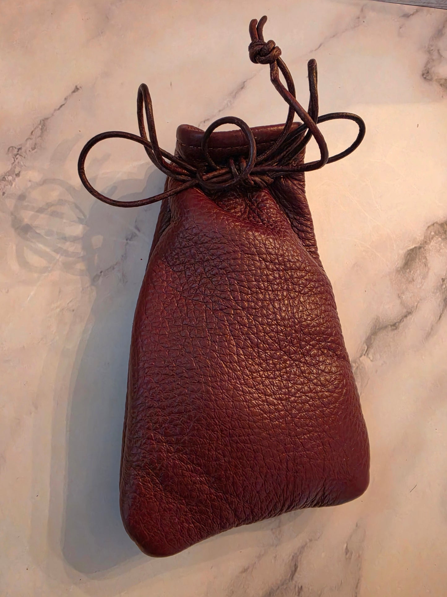 Handmade Full Grain Leather Drawstring Pouch