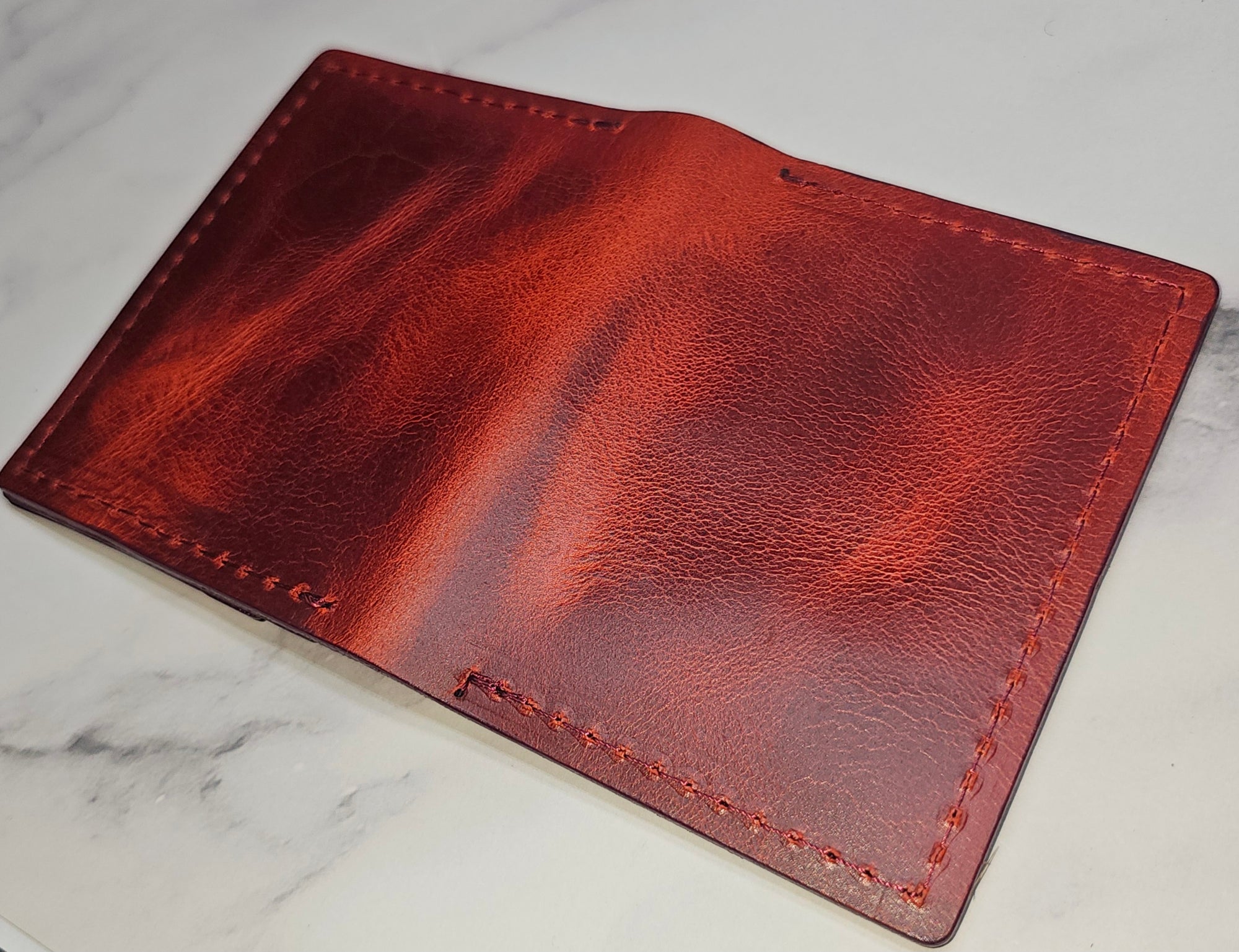 Leather wallet made with premium full-grain red leather 