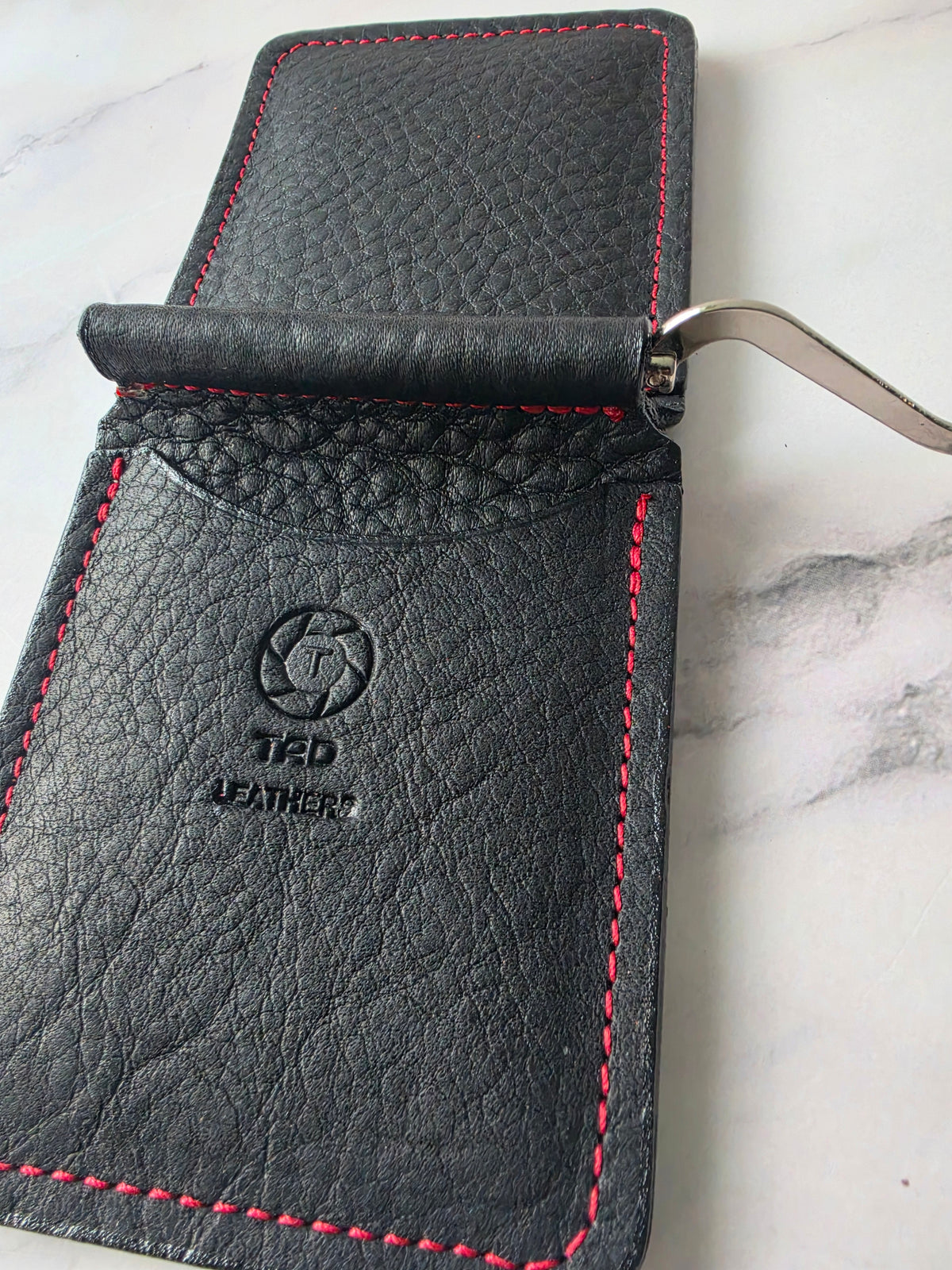 Black & Red Leather Money Clip Wallet