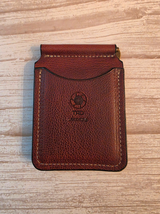 Cognac Brown Embossed Leather Money Clip Wallet