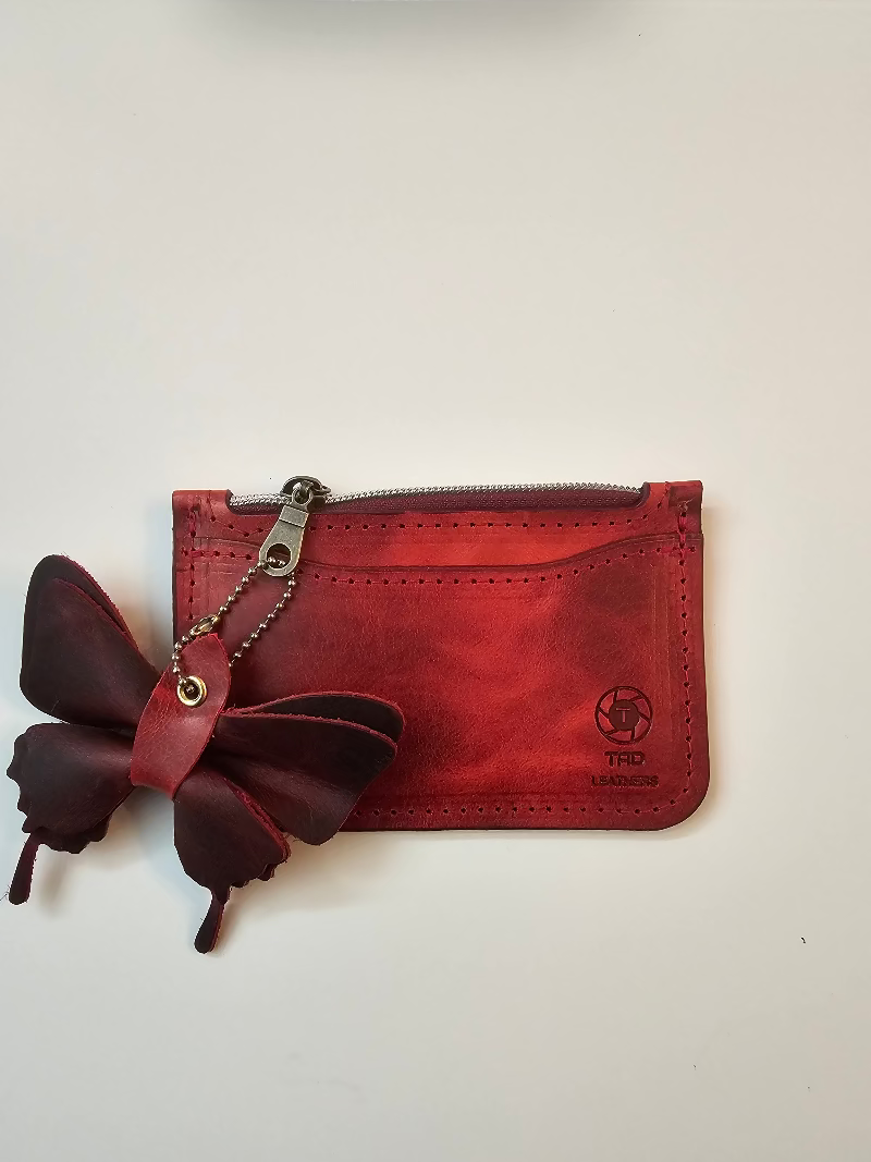 Red Zippered Pouch - Organize in Style! - Tad Leathers