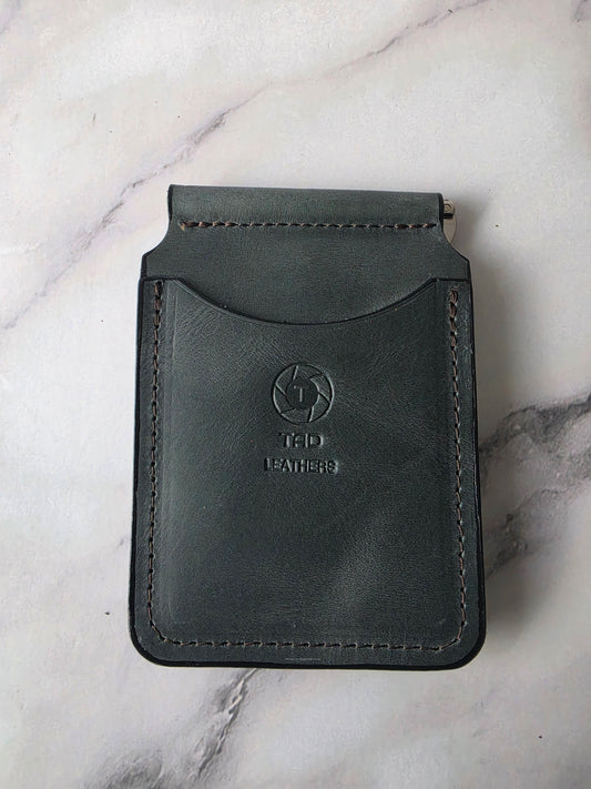 Moss Charcoal Leather Money Clip Wallet