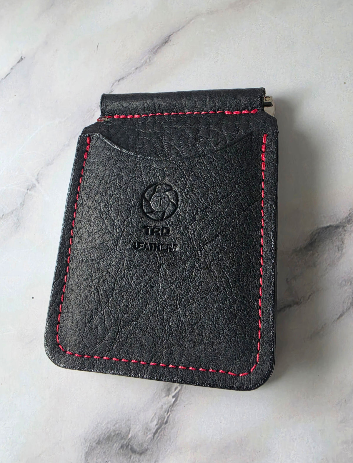 Black & Red Leather Money Clip Wallet