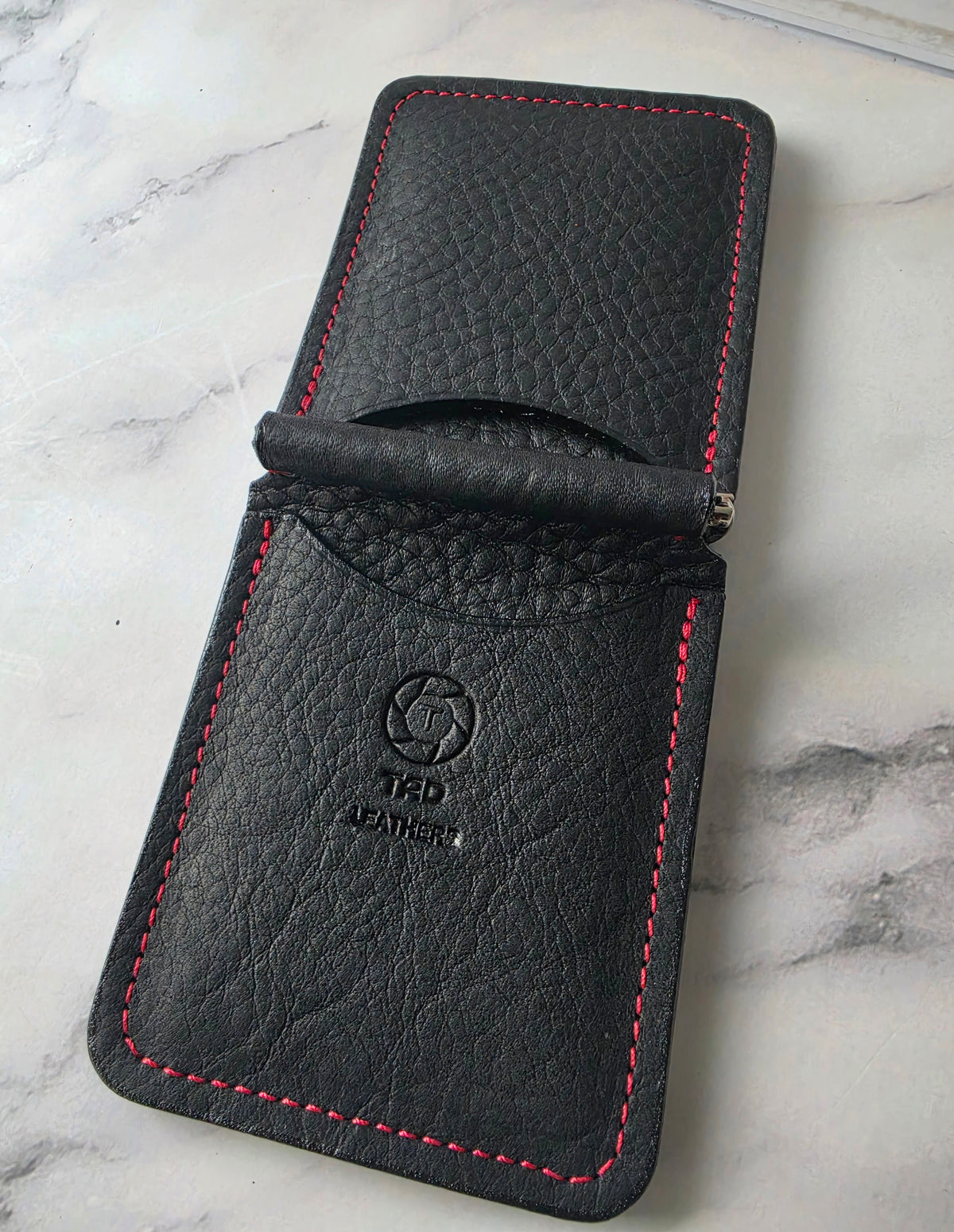 Black & Red Leather Money Clip Wallet