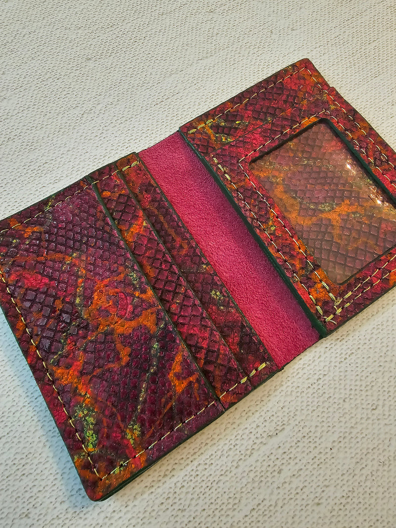 Leather ID wallet python leather wallet handmade minimalist snakeskin