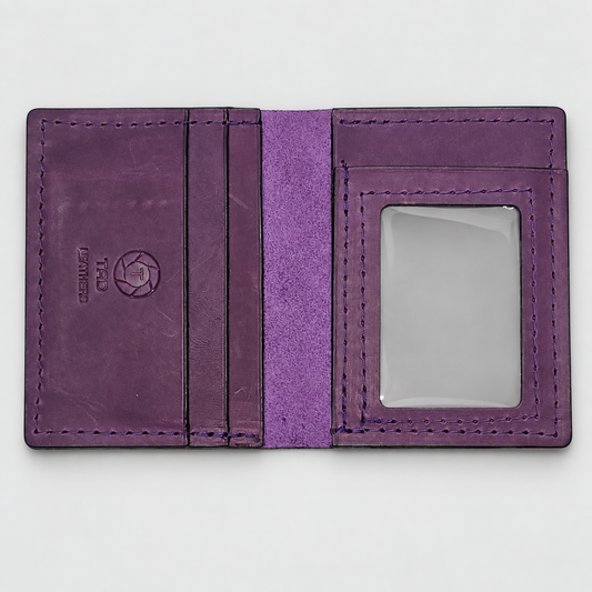 Royal Plum handmade leather ID wallet by Tad Leathers