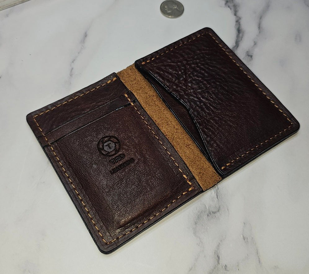 Brown Pebble Grain Minimalist Wallet - Tad LeathersCard holderHandmade walletWallet