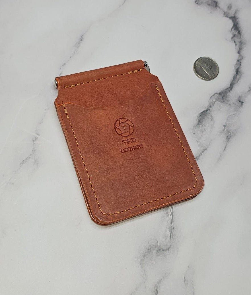 Leather Money Clip Wallet (Peach) - Tad LeathersMoney ClipGift for himBest leather walletGift from her