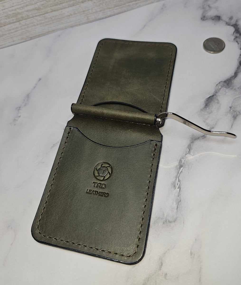 Handcrafted Leather Money Clip - Olive Green - | Premium Full - Grain Leather | Tad Leathers" - Tad Leathers