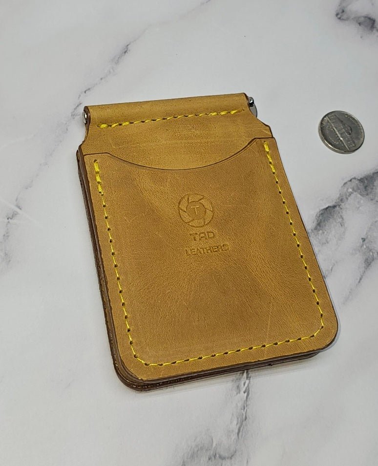 Yellow Leather Money Clip Wallet - Tad LeathersYellow Leather Money Clip WalletMoney ClipBest leather walletGift for him