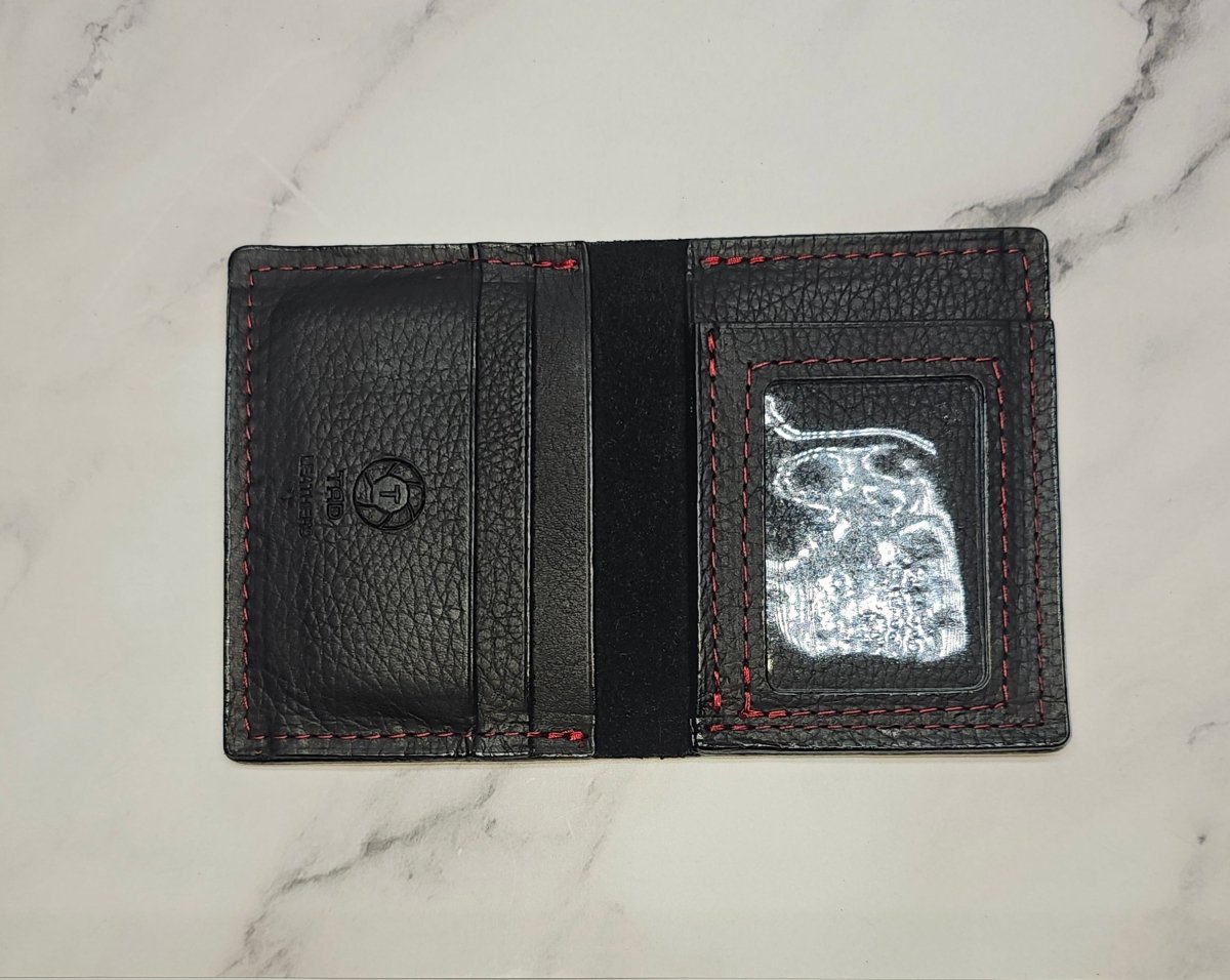 Leather ID Wallet (Black w/ Red stitching) - Tad LeathersBest leather walletCardHolderTad Leathers