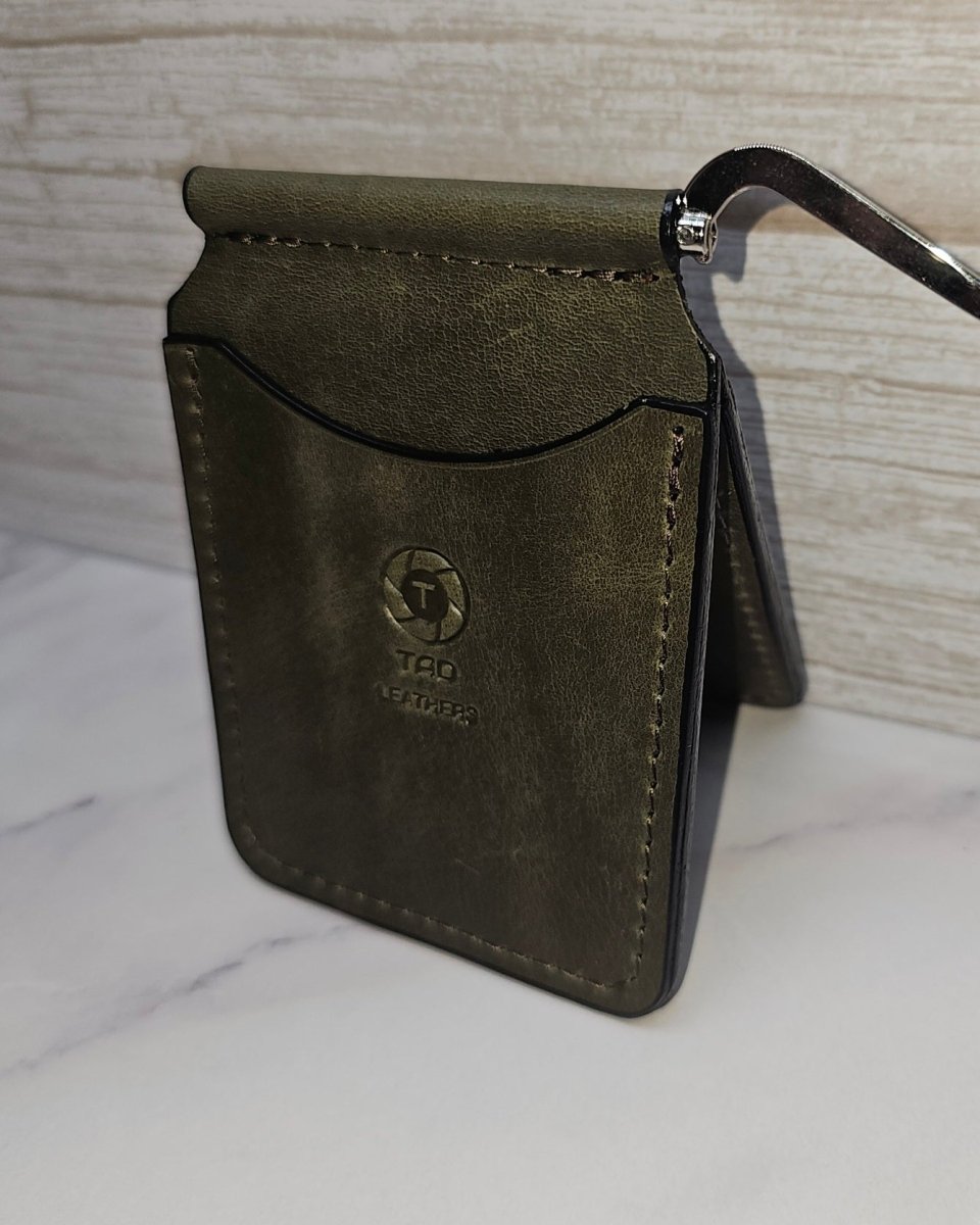 Handcrafted Leather Money Clip - Olive Green - | Premium Full - Grain Leather | Tad Leathers" - Tad Leathers