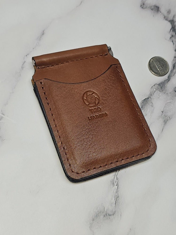 Handcrafted Leather Money Clip - Pebble Grain Brown | Premium Full - Grain Leather | Tad Leathers" - Tad Leathers
