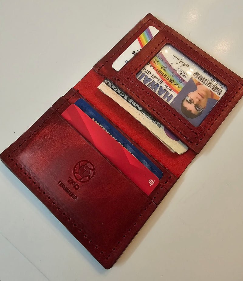Leather ID Wallet (Red) - Tad Leathers