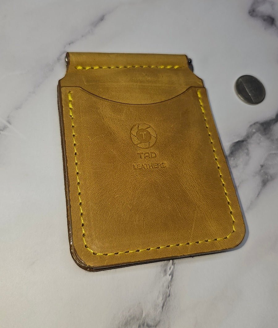 Yellow Leather Money Clip Wallet - Tad LeathersYellow Leather Money Clip WalletMoney ClipBest leather walletGift for him