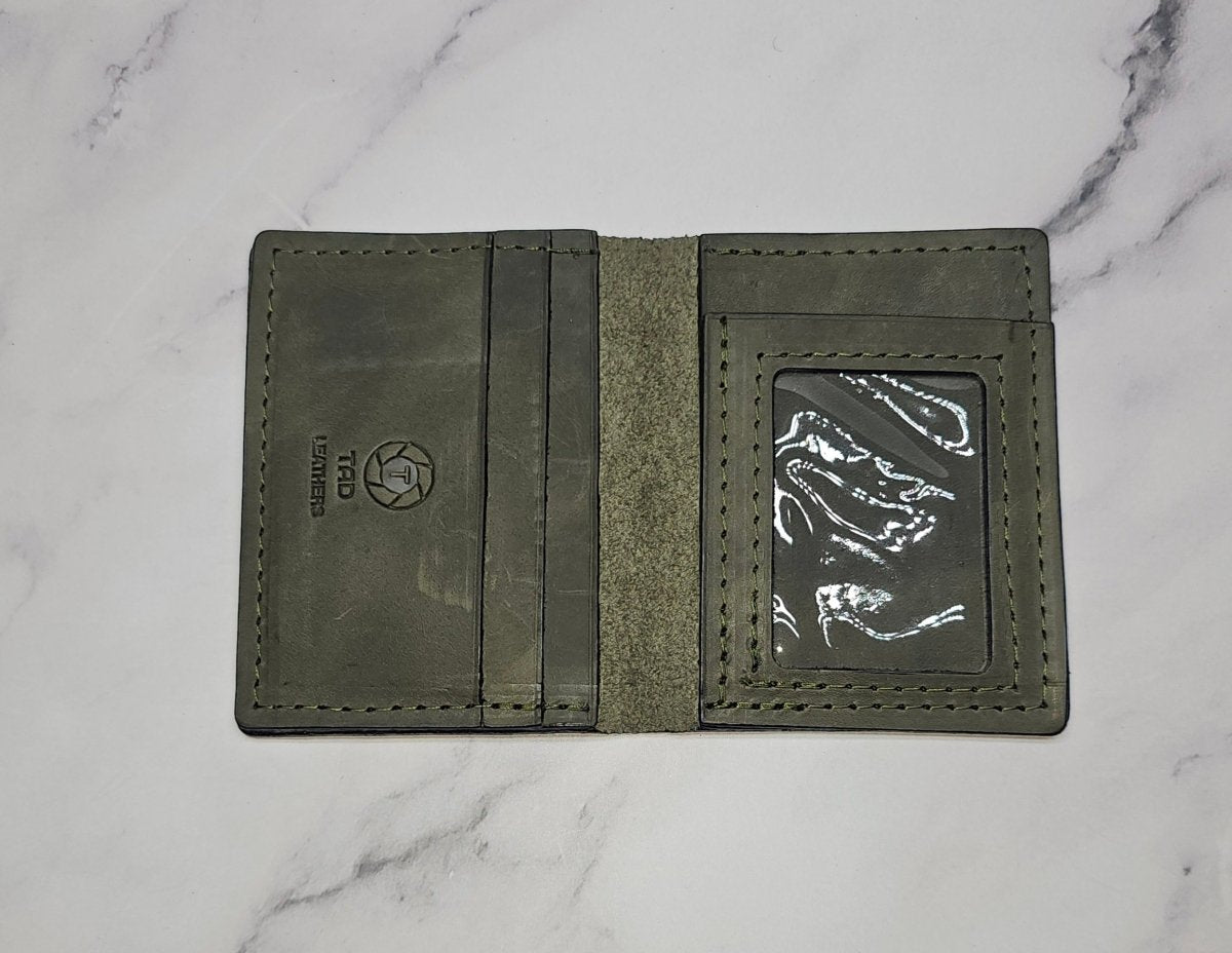 Army Green Military Card Holder - Tactical Style Leather Wallet with ID - Tad Leathers
