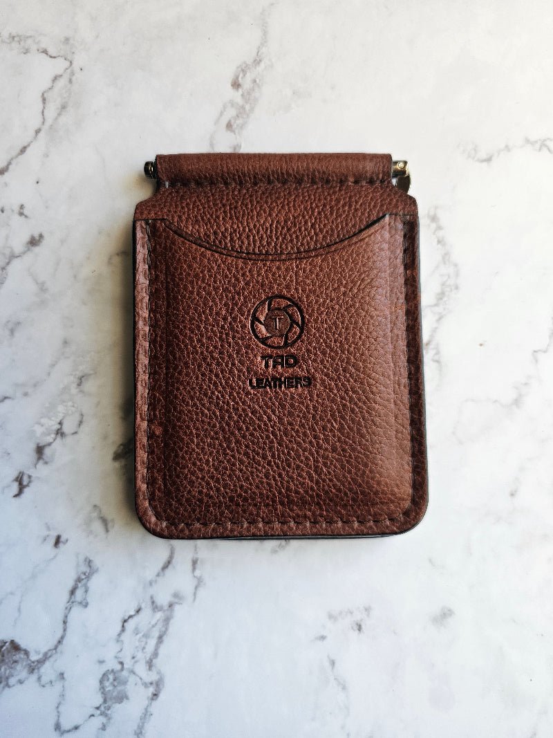 Handcrafted Leather Money Clip - Pebble Grain Brown | Premium Full - Grain Leather | Tad Leathers" - Tad Leathers