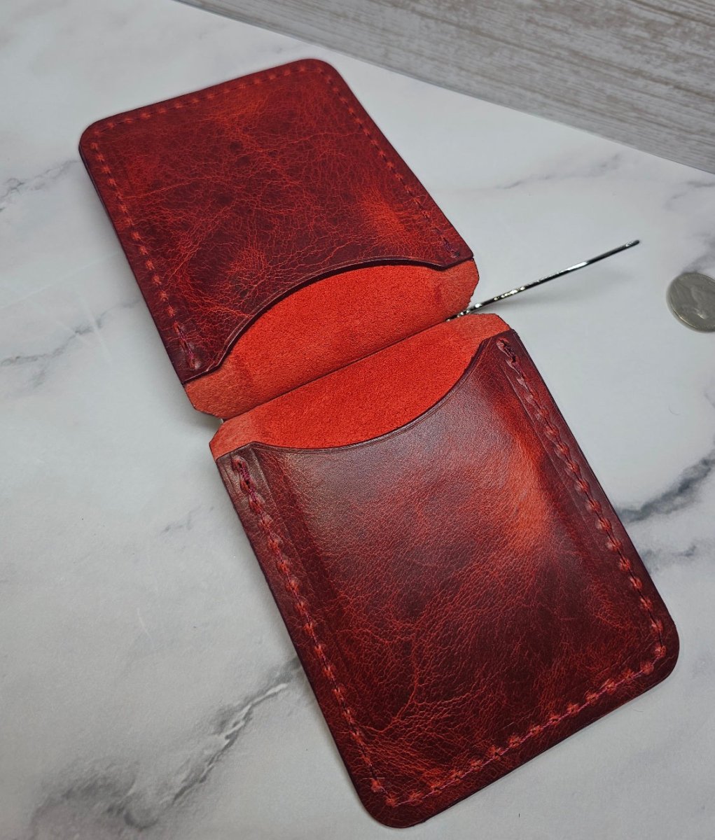 Handcrafted Leather Money Clip - Volcano Red - Premium Full - grain Leather - Tad Leathers - Tad Leathers