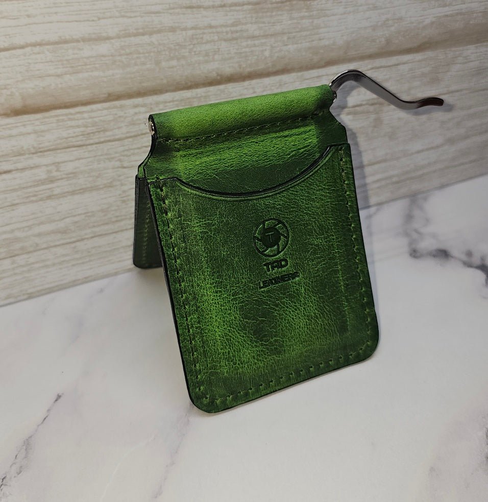 Handcrafted Leather Money Clip - [Electric Green] | Premium Full - Grain Leather | Tad Leathers" - Tad Leathers