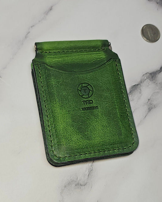 Handcrafted Leather Money Clip - [Electric Green] | Premium Full - Grain Leather | Tad Leathers" - Tad Leathers
