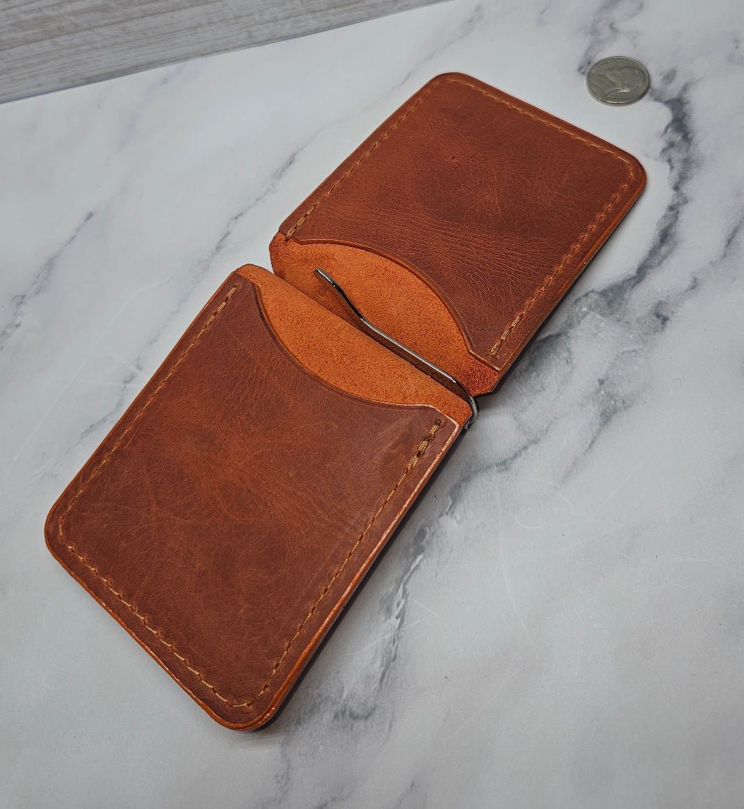 Leather Money Clip Wallet (Peach) - Tad LeathersMoney ClipGift for himBest leather walletGift from her