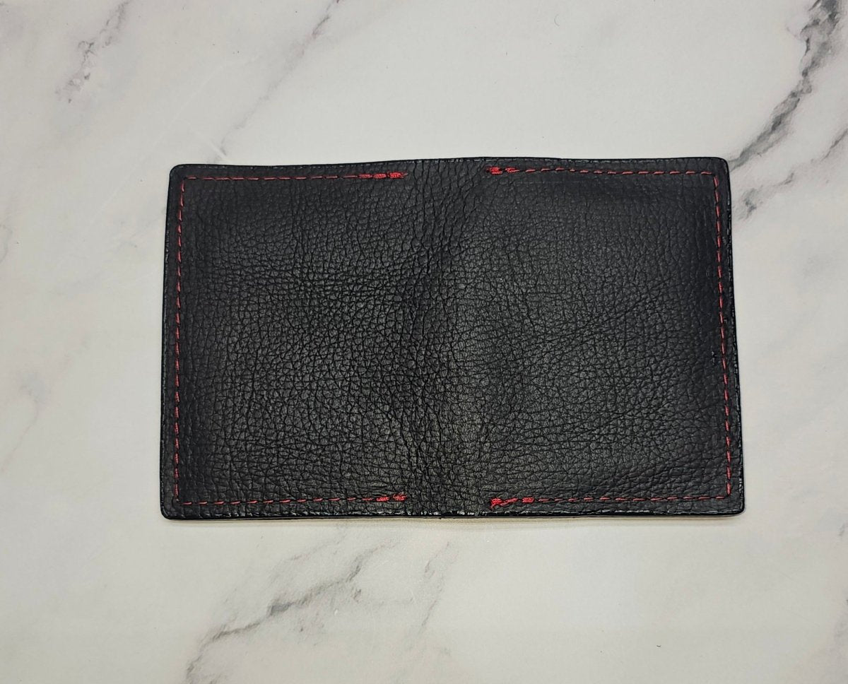 Leather ID Wallet (Black w/ Red stitching) - Tad LeathersBest leather walletCardHolderTad Leathers