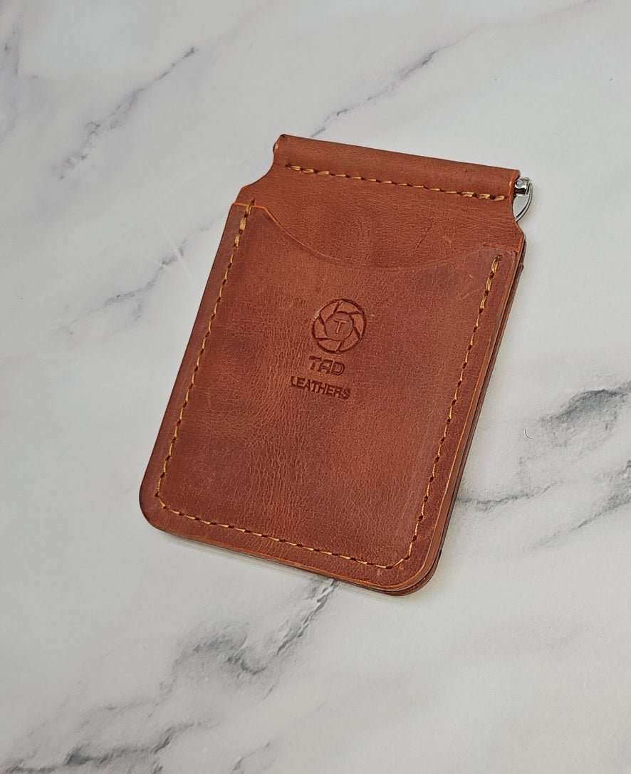 Leather Money Clip Wallet (Peach) - Tad LeathersMoney ClipGift for himBest leather walletGift from her